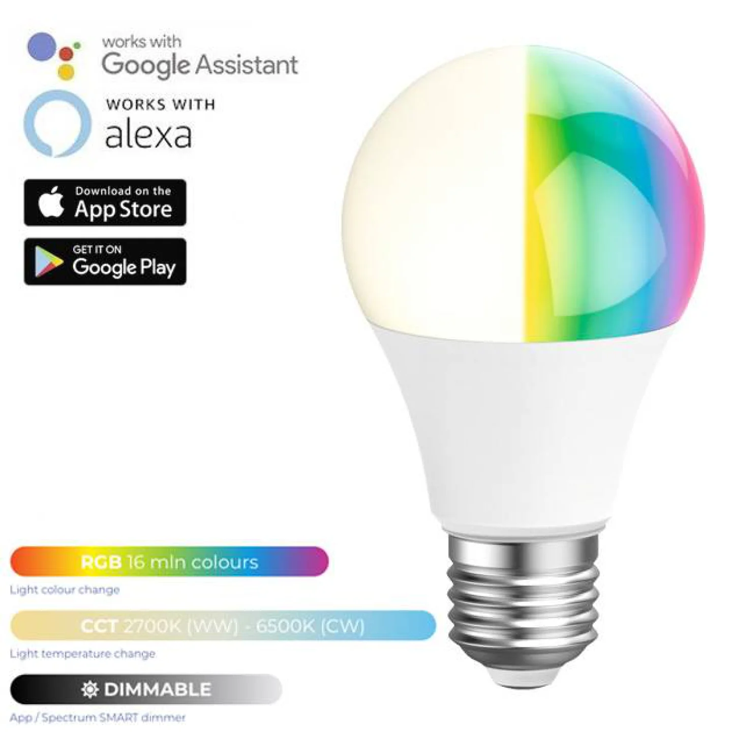 led lamp e27 wifi app rgb dimbaar Alexa.